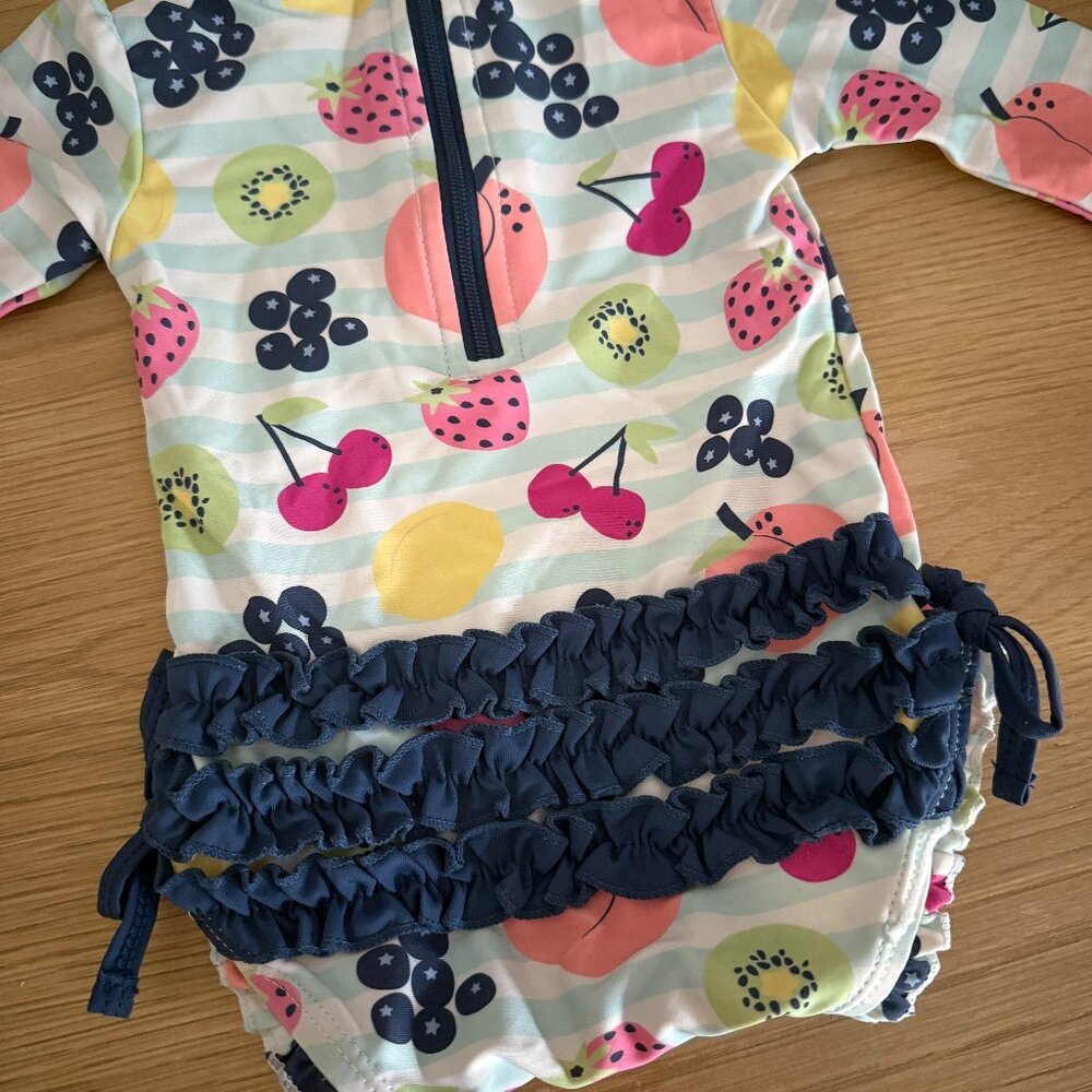 Ruffle Butts Fruit Fiesta Long Sleeve One Piece Rash Guard - Size 0-3 Months